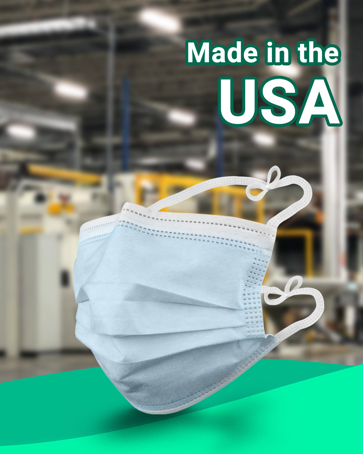 ECOGUARD Tie-on 3-Ply Face Masks: USA-Made, ASTM Level 3, 50 Pack