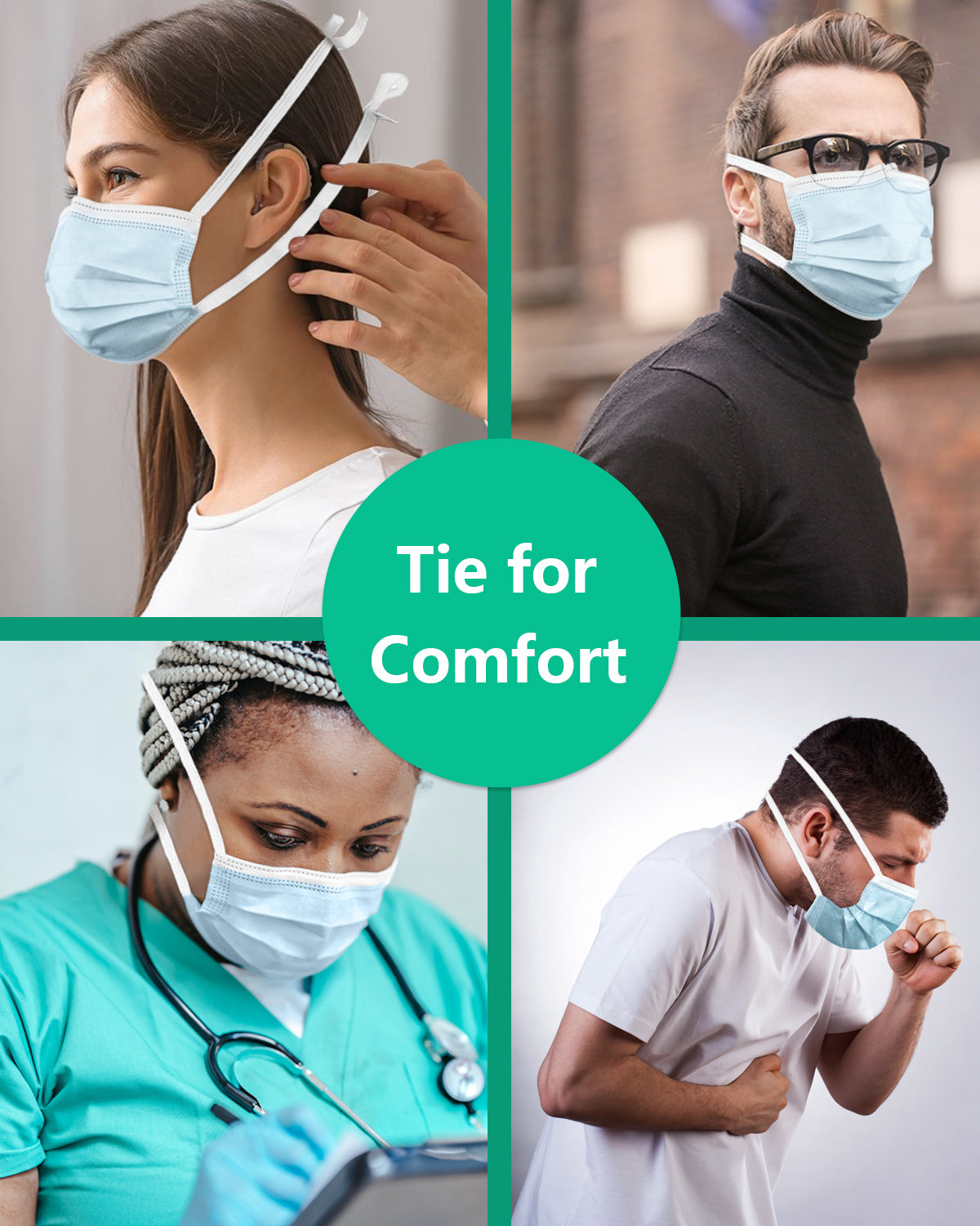 ECOGUARD Tie-on 3-Ply Face Masks: USA-Made, ASTM Level 3, 50 Pack