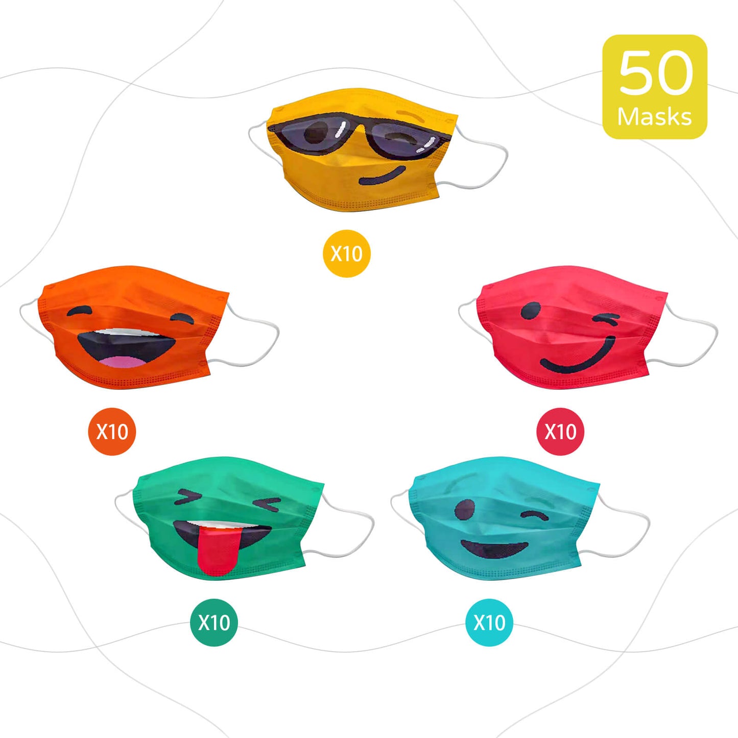 AZchose Disposable Face Mask  Emoji Design for Adult 50 Pack