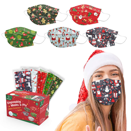 AZchose Christmas Disposable Face Mask for Adult, 50 Pcs