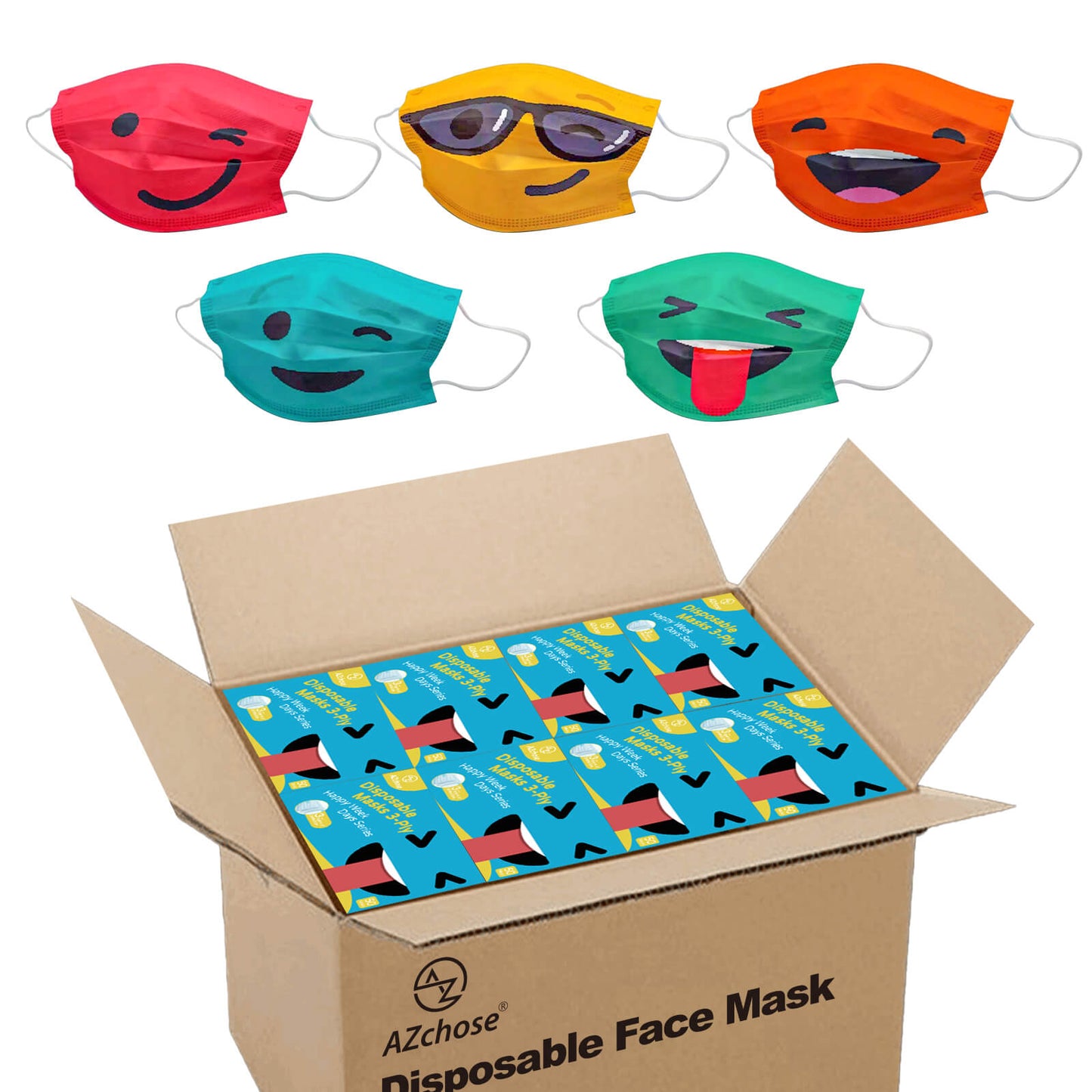 Azchose Disposable Face Mask  Emoji Design for Adult 2000 Pack