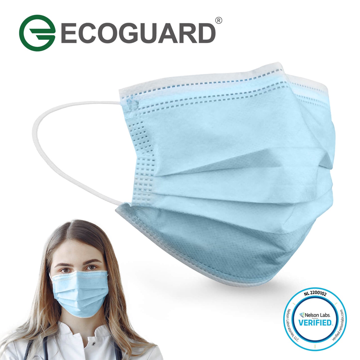 Made in USA EG EcoGuard Surgical Mask 3-Ply Earloop 50 Pack