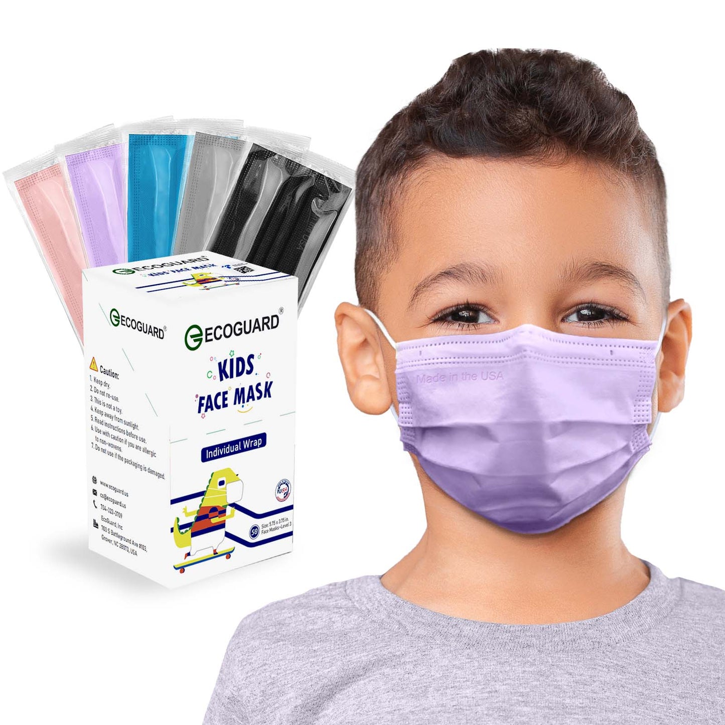 Made in USA EcoGuard 4-Ply Kids Mask Individually Wrapped