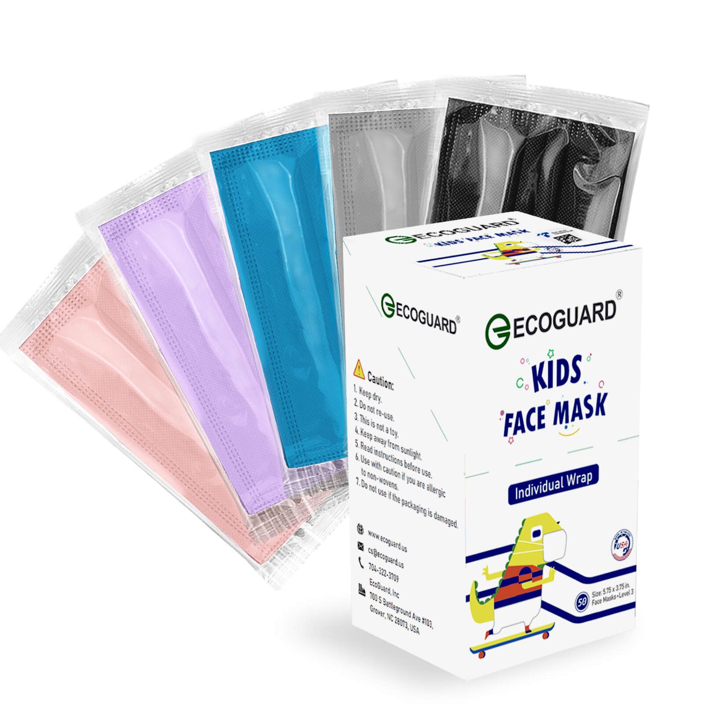 Made in USA EcoGuard 4-Ply Kids Mask Individually Wrapped