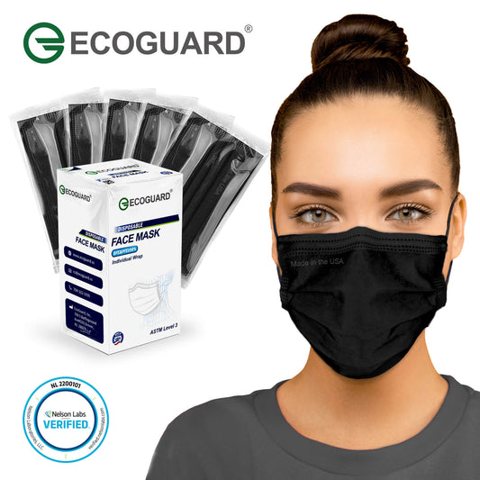 Made in USA EcoGuard 4-Ply Adult Mask Individually Wrapped, Black