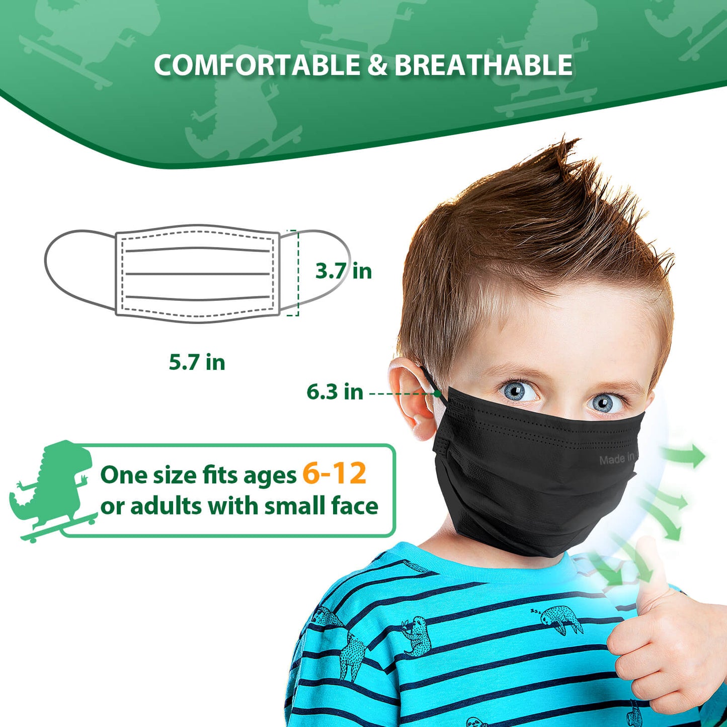Made in USA EG EcoGuard 3-Ply Disposable Face Mask for Kids