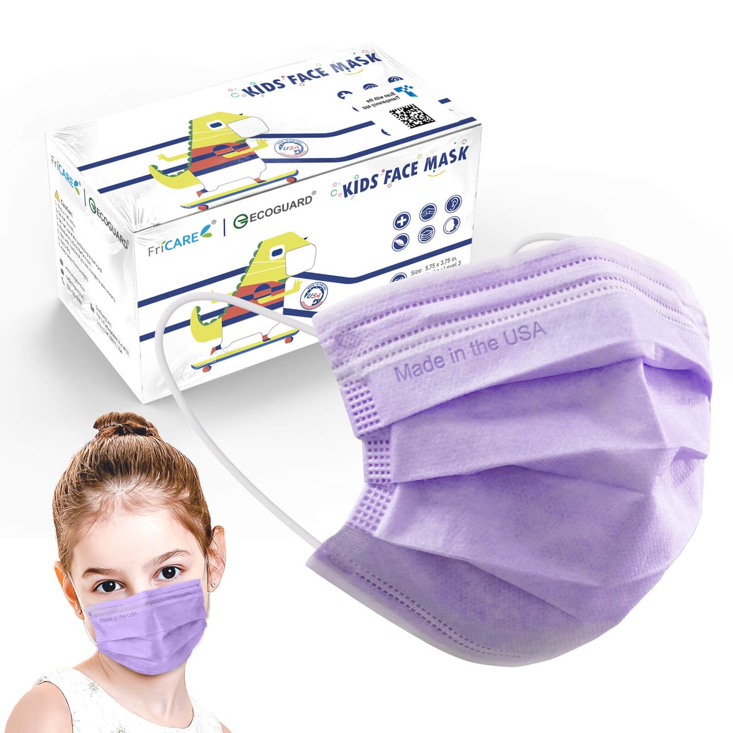 Made in USA EG EcoGuard 3-Ply Disposable Face Mask for Kids