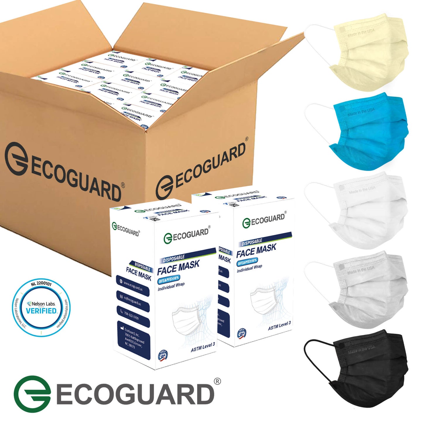 Made in USA EcoGuard 4-Ply Adult Mask Individually Wrapped 24 Boxes 1200 Pcs