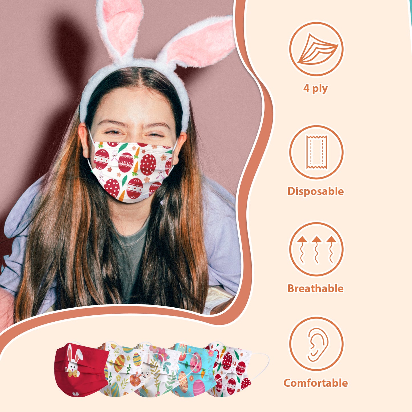 FriCARE Cute Disposable Face Masks (100 Pack) - Colorful designs, individually wrapped for travel