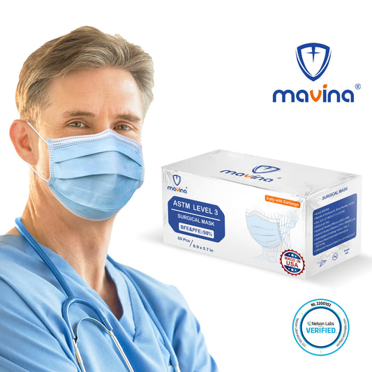 Made in USA Mavina Surgical Mask 3-Ply Earloop for Adult, 50 Pcs