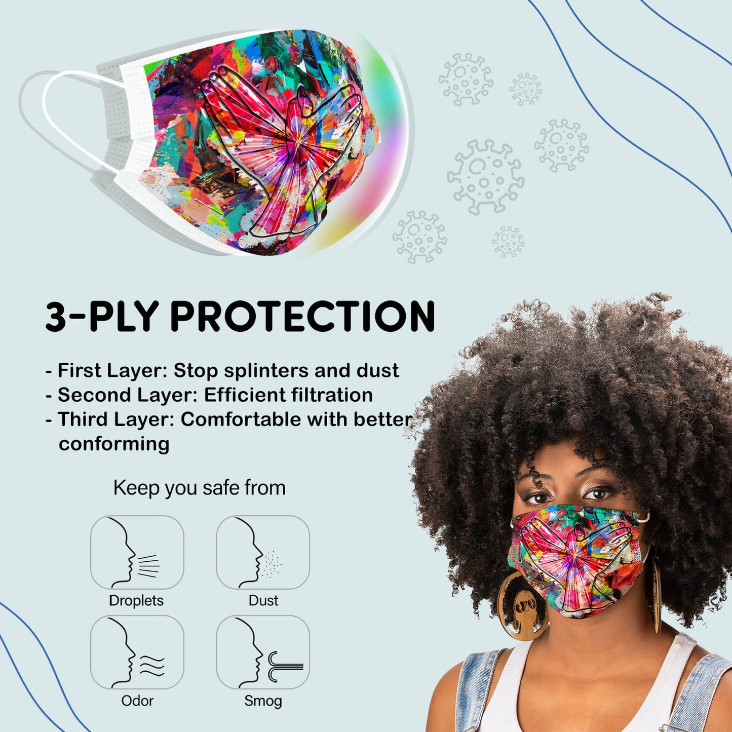 MicroBeats 3-Ply Adult Disposable Face Mask Love is Love, 50 Pcs