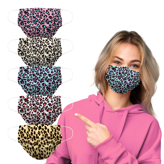 MicroBeats Disposable Face Mask Leopard Grain for Adult, 50 Pcs