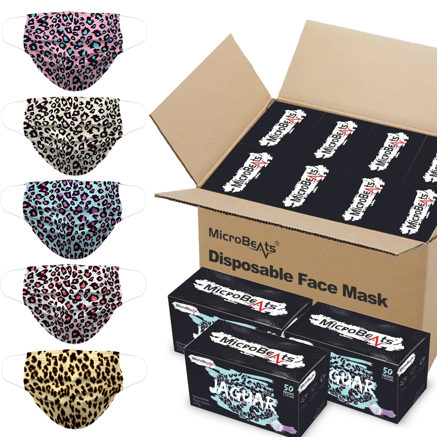 MicroBeats Disposable Face Mask Leopard Grain for Adult 2000 Pack